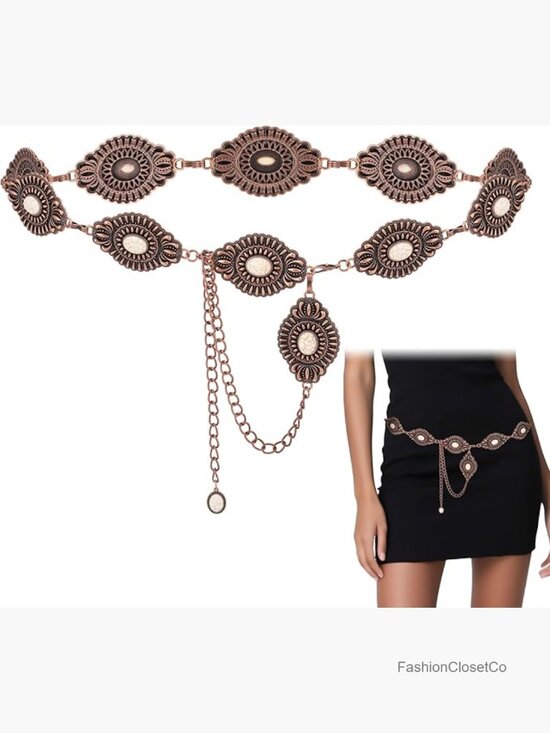 Western Turquoise Concho Metal Belt for Women Boho Cowgirl Country Concert main image 4